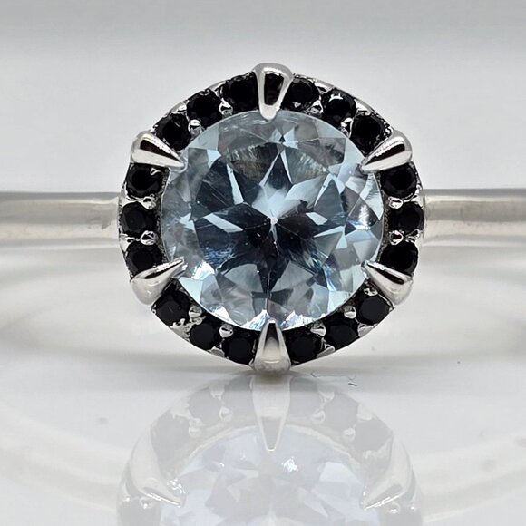 Jewelry - Sky Blue Glacier Topaz, Black Spinel, Rhodium Over Sterling Ring